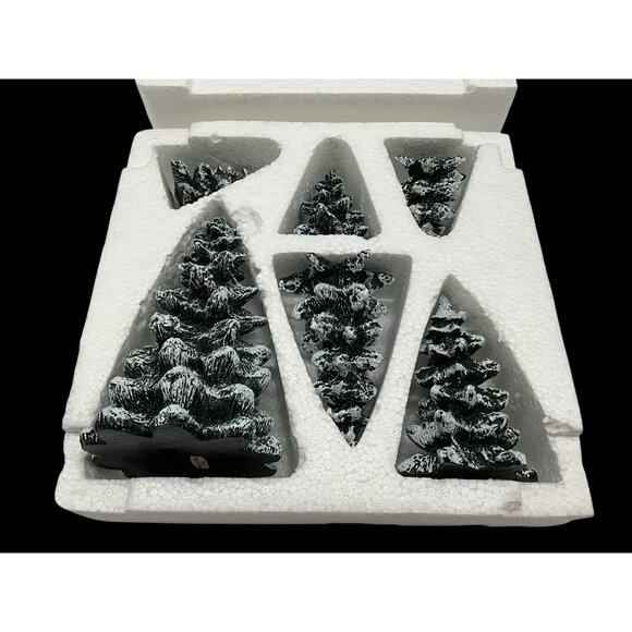Meryvns Vintage 1990 Cold Cast Christmas Trees Snow Village Set of 6 Holiday - Picture 16 of 16